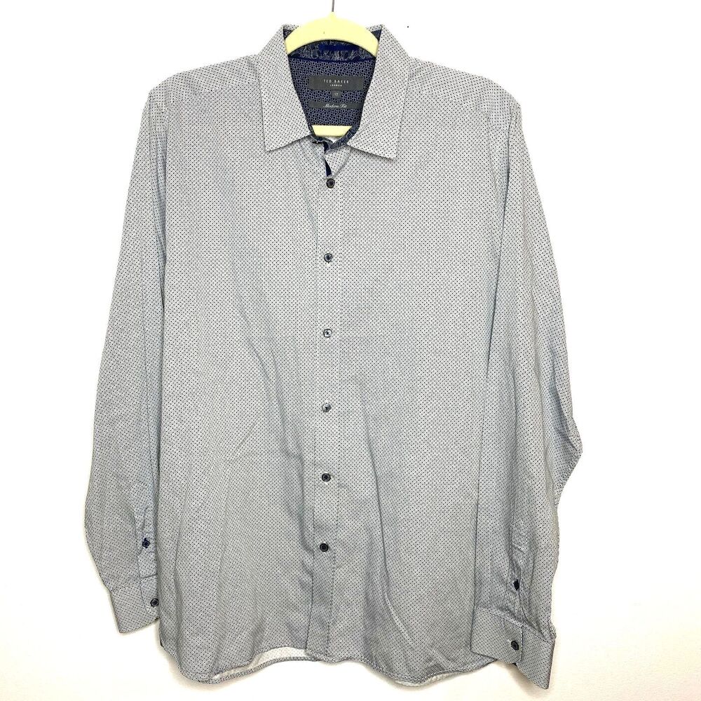 Ted Baker London Blue Modern Fit Long Sleeve Office Crisp Preppy Dress Shirt 17